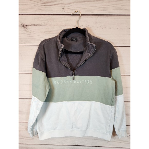 Cotton On Womens Gray Green White Colorblock Quarter-Zip Sweatshirt, Size S - Picture 1 of 7